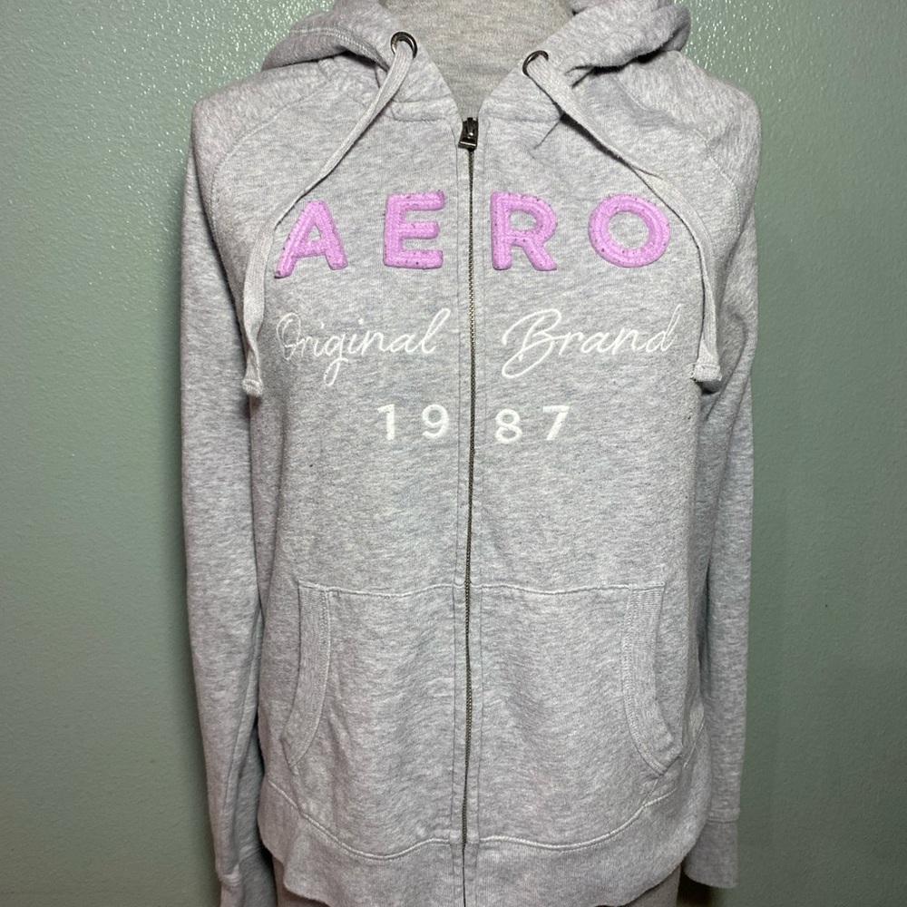 Y2K AERO Gray Hoodie with Purple Logo